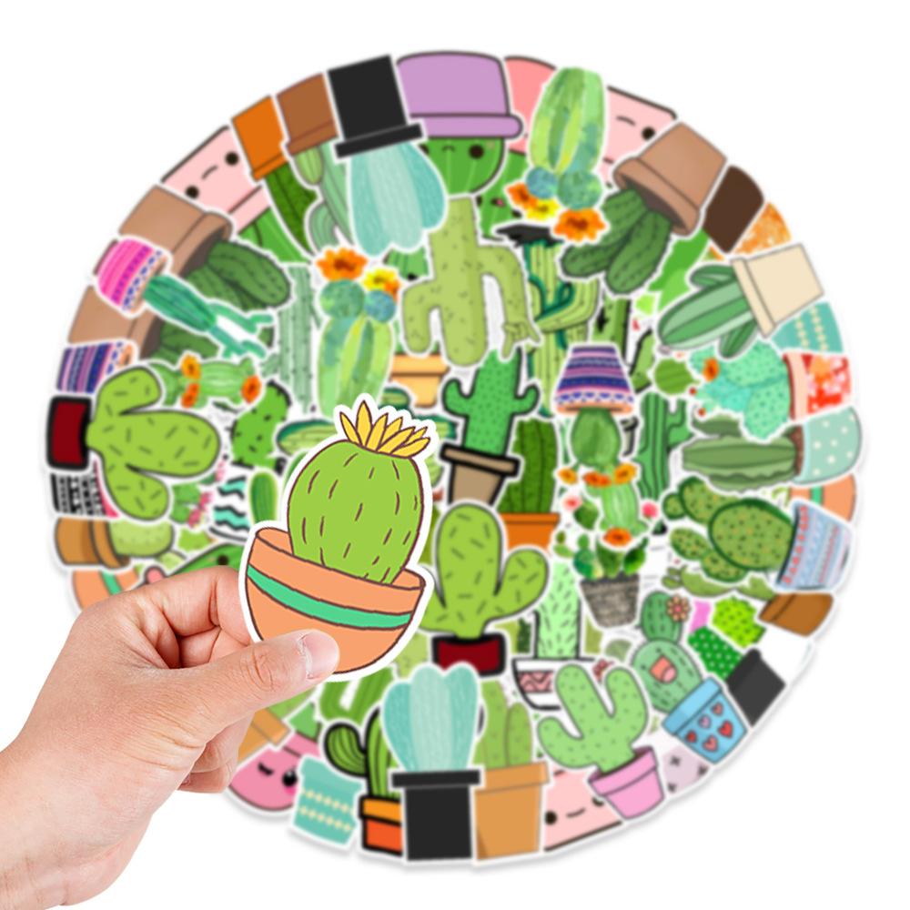 50 Green Plant Cactus Doodles Stickers Car Suitcase Water Cup Hand Tent Decoration Stickers