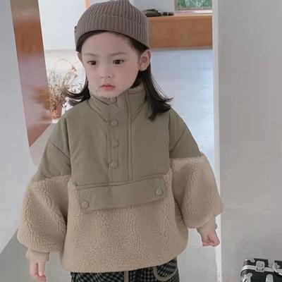 Girls Winter Splicing Padded Sweatshirt Thickened Warm Pullover Jacket