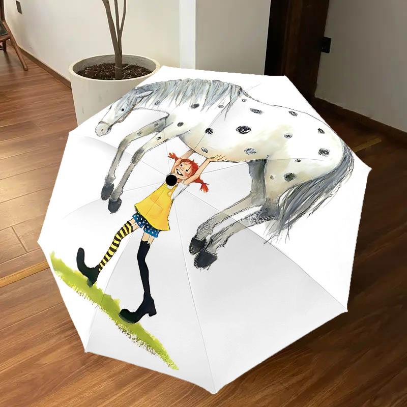1PC Girl, Horse Umbrella-8-Rib Reinforced, Automatic Open, Lightweight & Durable, Cute Fashion Accessory for Outdoor, Beach, or Casual Use, Beach Umbr