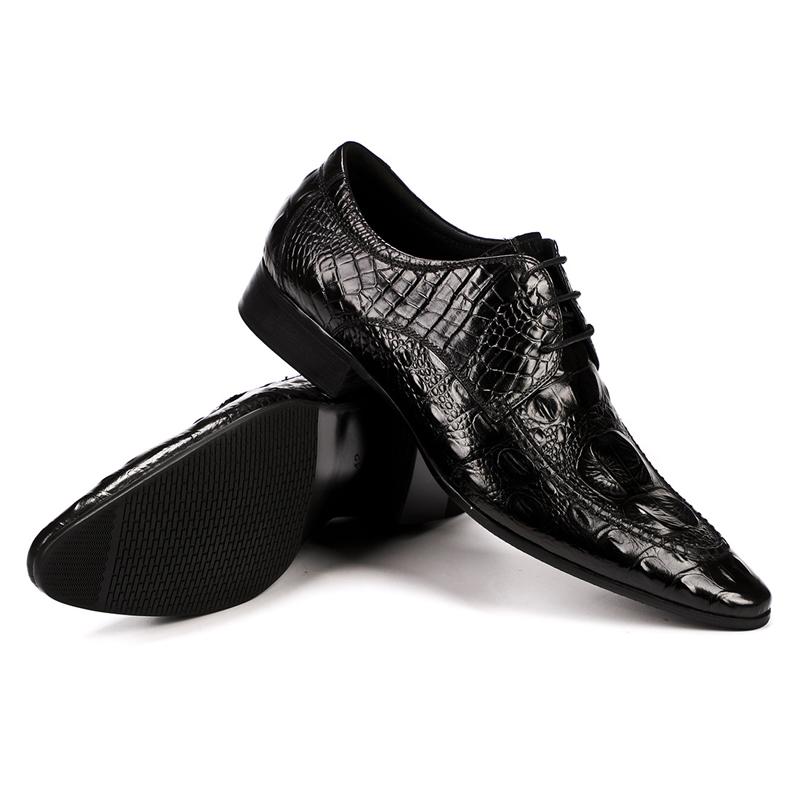 Fashion Men's Business Dress Shoes Genuine Leather Crocodile Pattern Pointed Shoes Male British Casual Leather Shoe Large Size 37-46