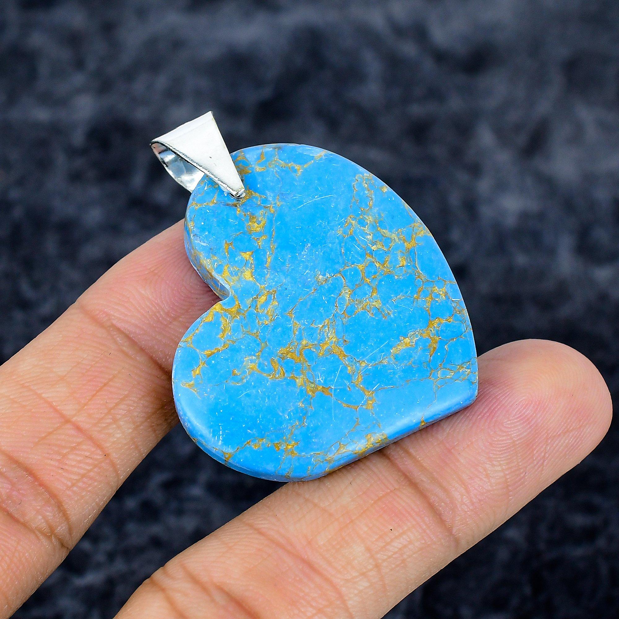 

Copper Blue Turquoise Gemstone 925 Sterling Silver Jewelry Pendant 1.81 M-3343