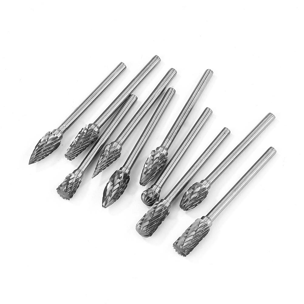 10Pcs Carbide Burr Set 1/8 Inch Shank Long Burr Bits Rotary Tool Rasp File for Metal Welds Carving Cutting Engraving Porting
