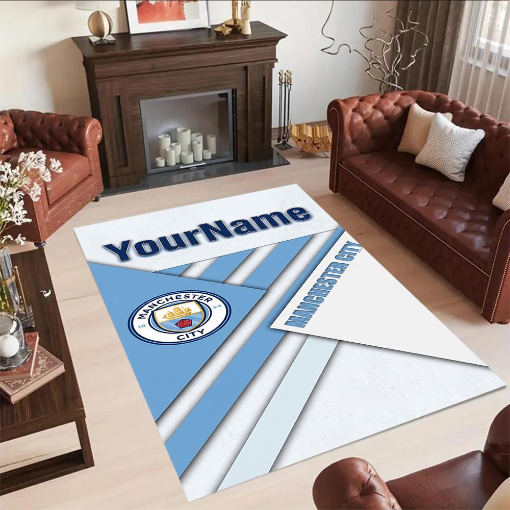 Manchester City Customizable Name Floor Mat Suitable for Kitchen Bedrooms Balcony Hallway Anti-slip Rug Anime Office Decor Gift for Festivals