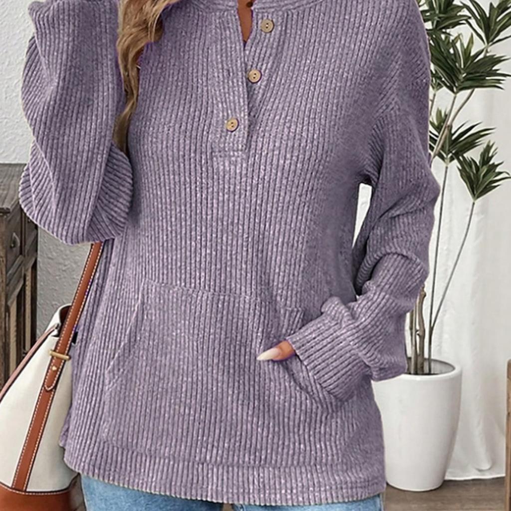 2025 Autumn and Winter New Solid Color Fashion Button Loose Long Sleeve T-Shirt Tops for Women