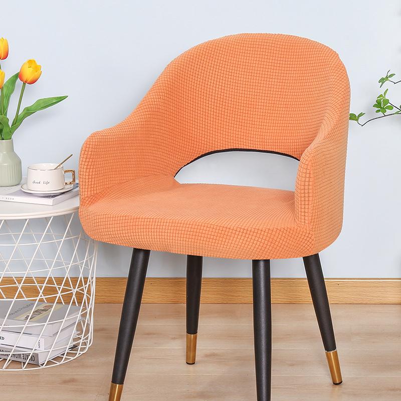 Nordic Curved Chair Cover Jacquard Spandex Hollow Arc Back Armchair Covers For Dining Room Coffee Bar Make Up Chair Cover