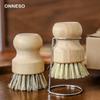 Solid Wood Dishwashing Brush with Sisal and Coconut Fiber