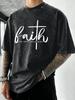 Faith Can Move Mountains Print Washed TShirt Men Summer Vacation Clothing Casual Crewneck T Shirts Oversize Cotton Streetwear