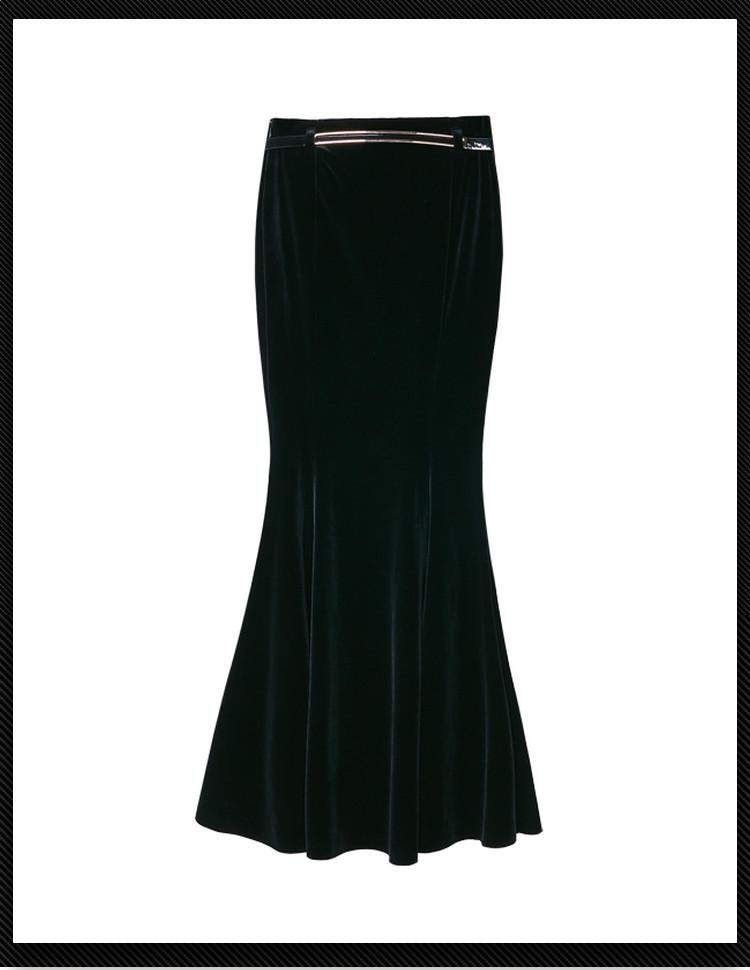 2025 Guld Sammet Fisksvans Volang Lång A-linje Kroppsnära Kjol för Höst/Vinter