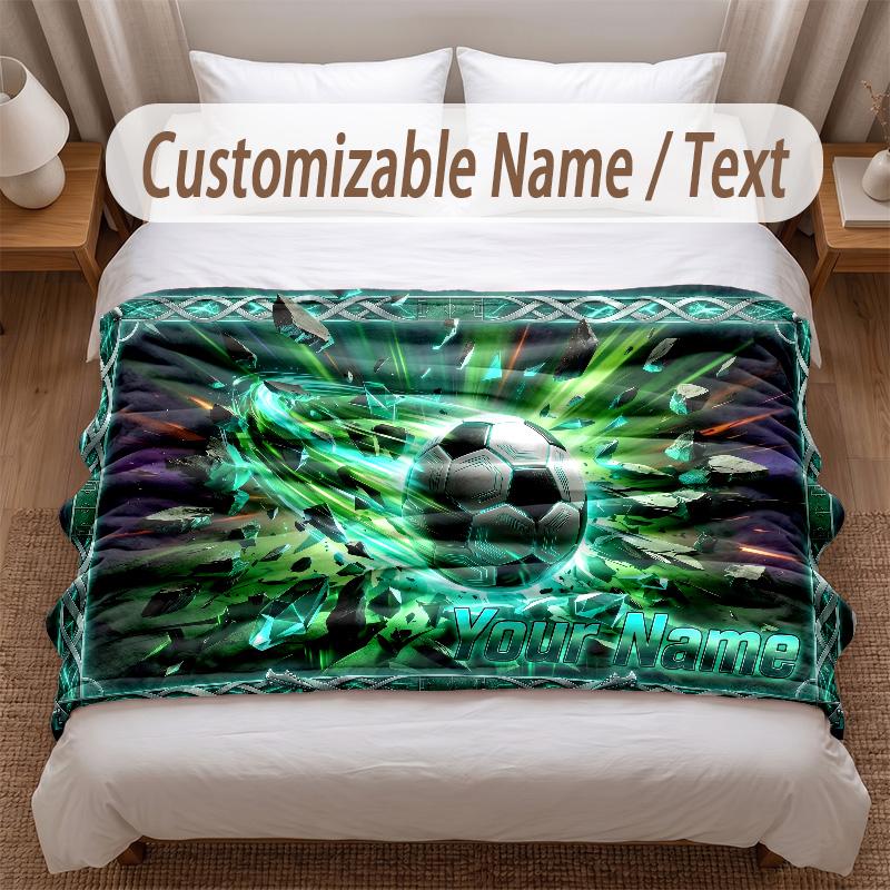 Soccer Theme Soft Blanket Personalized Custom Name Text Print Warm Blanket Home Sofa Bedroom Decor