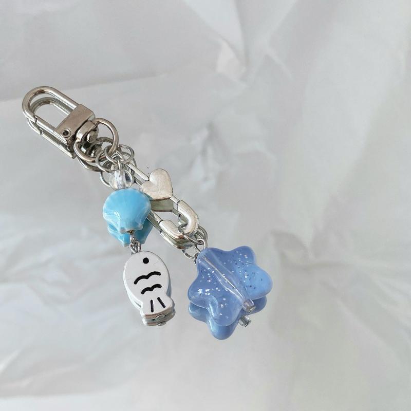  Star Shell Small Fish Keychain Phone Camera Lanyard Cartoon Lovely Beaded Keychain Exquisite Backpack Decoration Gifts