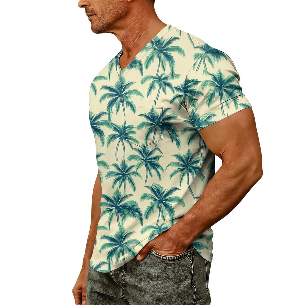 T-shirt da uomo alla moda con stampa, scollo a V, maniche corte