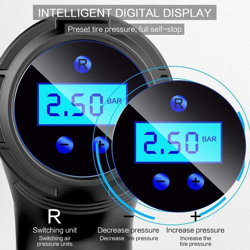 Portable Handheld Car Tire Inflator Wireless USB Rechargeable LED Display Screen Pressure Monitor Automatic Inflation