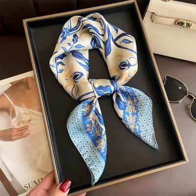 Luxury Silk Feeling Square Scarf Women Print Satin Neckerchief Spring Hair Band Foulard Bandana Echarpe Tie Shawl Wraps