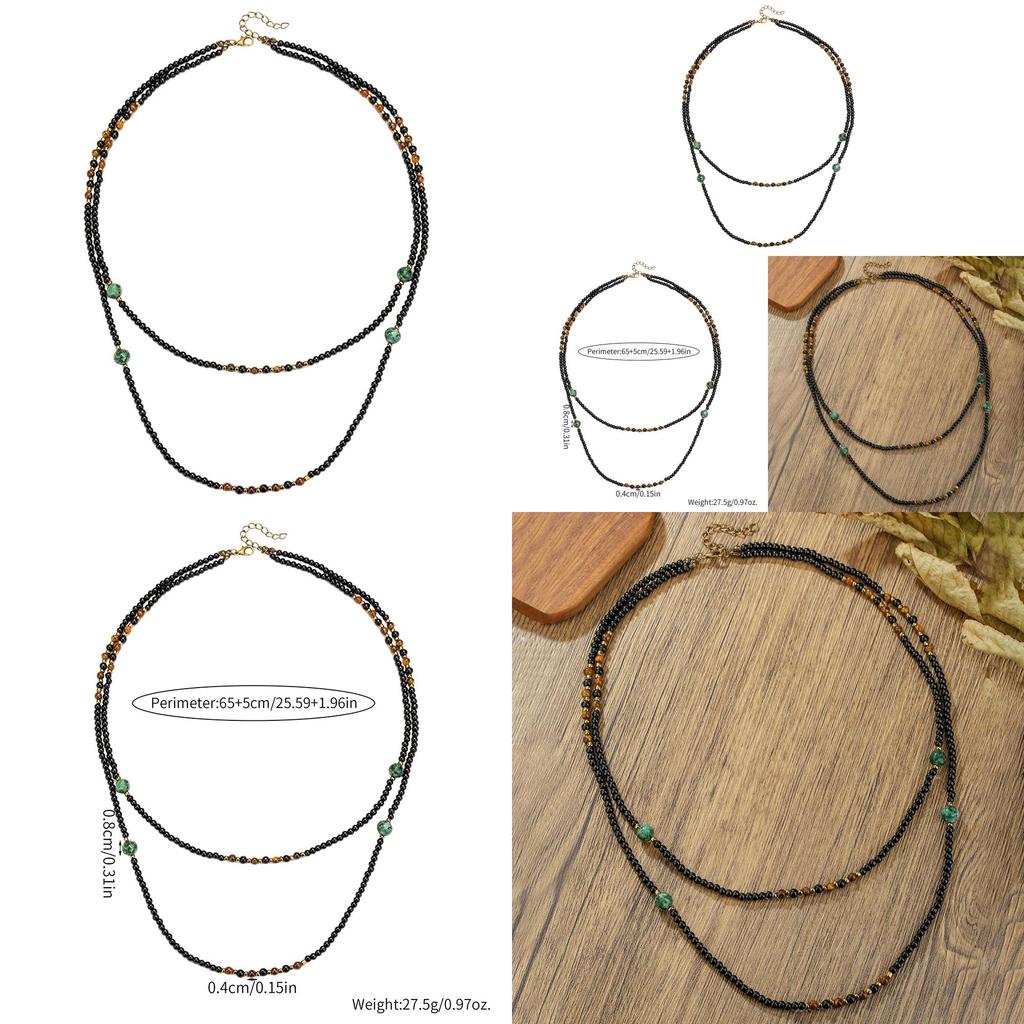 Double Layer Necklace With Black Agate Beads For Men And Women