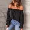 One Word Snow Silk Shirt Women Spring Autumn New Style Solid Color Crew Neck Sexy Off-Shoulder Top for Women