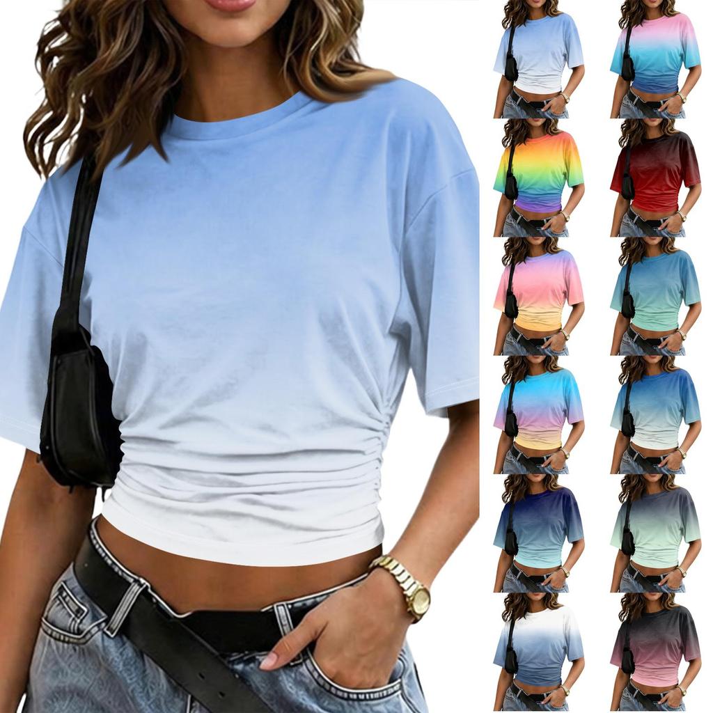 Women’s Crew Neck Pullover Printed Short Sleeve T Shirt Loose Fit Casual Top Gradient Design Soft Fabric Comfortable Wear