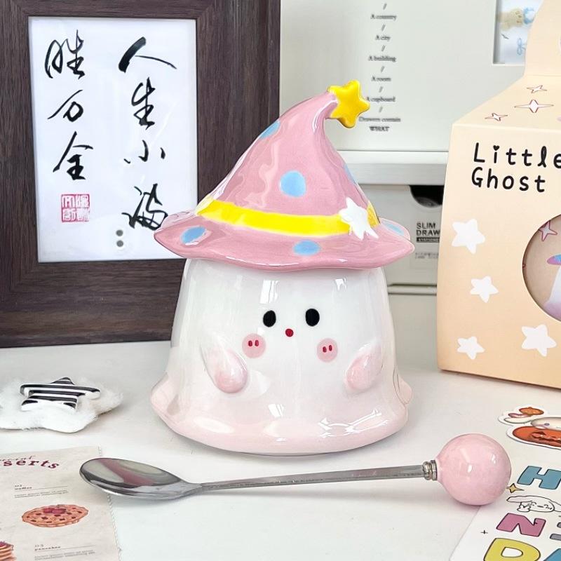 

High-value bizarre birthday gift Christmas ceramic mug with lid spoon girls souvenir gift box 401-500ml