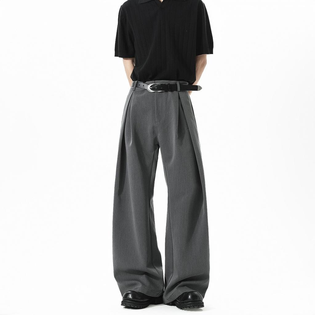 Three-dimensional Pleated Wide-leg Pants A-shaped Silhouette Casual Pants Men's Design Sense Loose Drape Floor Pants