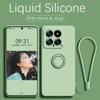Liquid Silicone Phone Case For Xiaomi Redmi Note 15 14 Pro Plus + 13 Pro 12  5G 4G Metal Ring Holder Cover With Strap Etui Coque