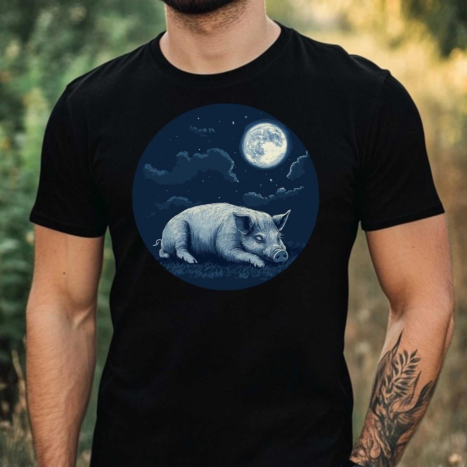 T-Shirt Herren Schwein im Mondlicht Motiv Baumwolle Größe XS bis 5XL L