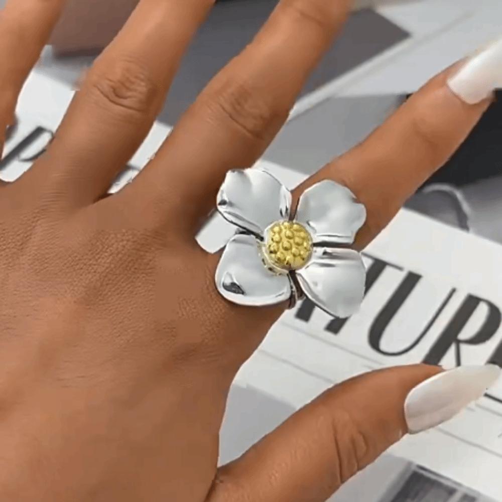 Stainless Steel Oversized Flower Rings Exaggerated Finger Ring  Party Favors