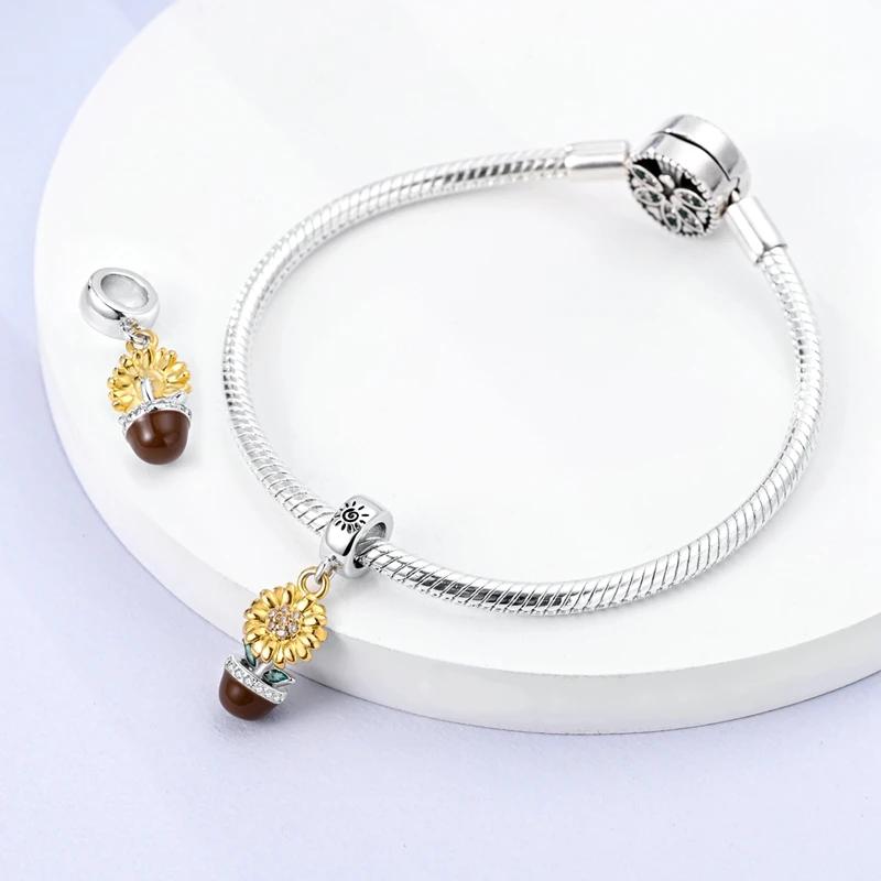 Charm-Perlen Anhänger Kupfer Sonnenblume Topfpflanze Anhänger Perlen Anhänger Kompatibel Mit Charm-Perlen Anhängern Plata Authentische Armbänder Perlen Anhänger Damen Schmuck