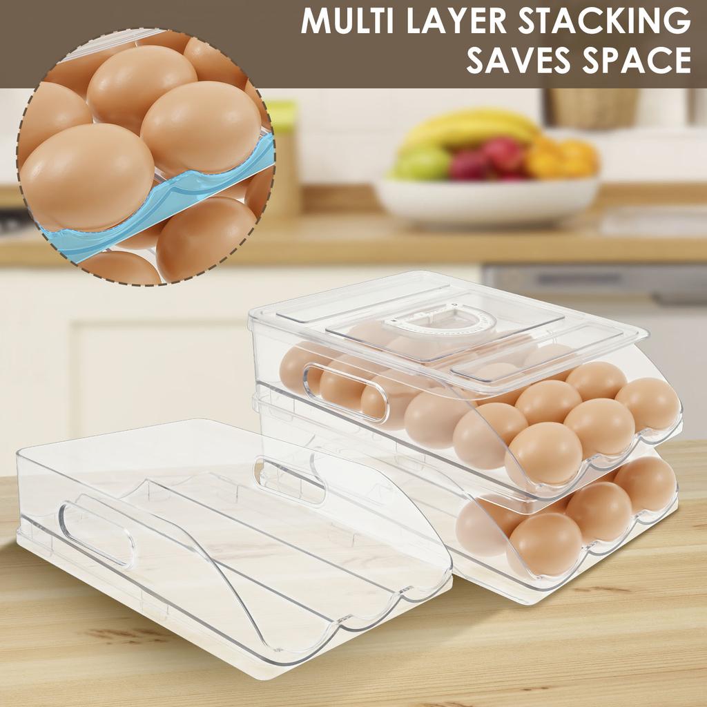 3 Tier Auto Rolling Egg Holder Kitchen Refrigerator Egg Storage Box Keep Fresh Stackable Household Countertop Organizer