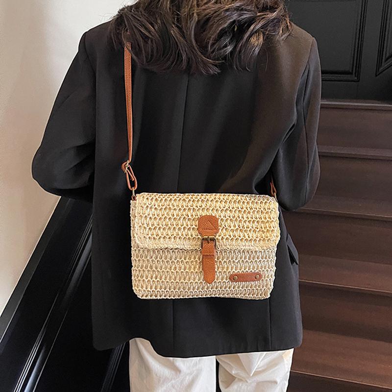 New Fashionable Straw Women's Bag, Trendy Vacation Casual Shoulder Crossbody Bag, Versatile Stylish Straw Flap Bag CLE