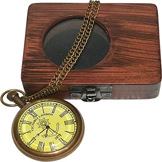 Royal Handicraft Antique Vintage Maritime Victoria London 1920 Pocket Watch In Wooden Box