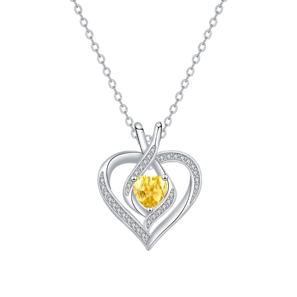 Luxury Heart Pendant Rhinestone Necklace: Colorfast Clavicle Chain, Elegant Birthstone Gift for Women
