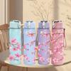 1PC Pink Cherry Blossom Floral Print 750ml Color Plastic Sports Water Bottle Leakproof Flip Straw Lid Suitable for Sports Office Home Use