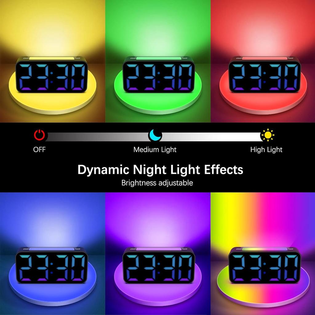 Digital Alarm Clock RGB Dimmable Desk Clock Dual Alarm Bedside Clock with Night Light,Snooze