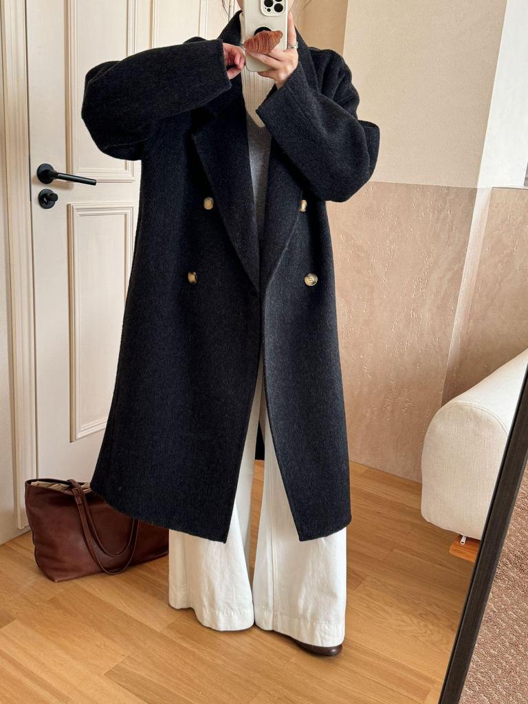 Luxurious Hand-Stitched Korean Cocoon Double-Faced 100% Wool Coat