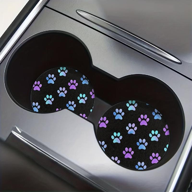 2pcs Blue Purple Multicolor Paw Absorbent Car Cup Holder Coasters, Car Interior Accessories For Women & Men, Cup Coasters For Car Vehicles & Home Desk
