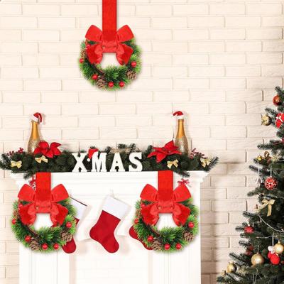 6 Pcs 6 Inch Christmas Mini Cabinet Wreaths Small Artificial Cedar Wreath Ribbon Bow Pinecone Berry for Front Door