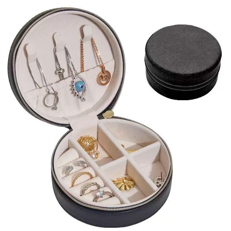 Round Dustproof PU Jewelry Box - Portable Storage for Earrings and Ornaments