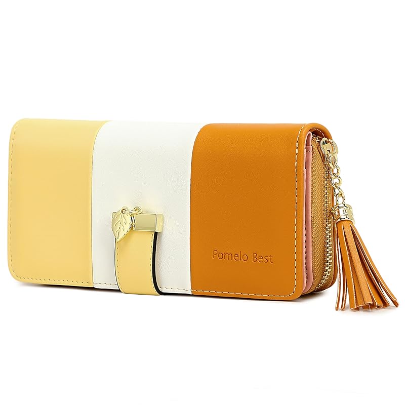 

[Pomelo Best] wallet ladies long wallet large capacity coin purse anti-magnetic PU leather Can fit smartphone present (lemon yellow)