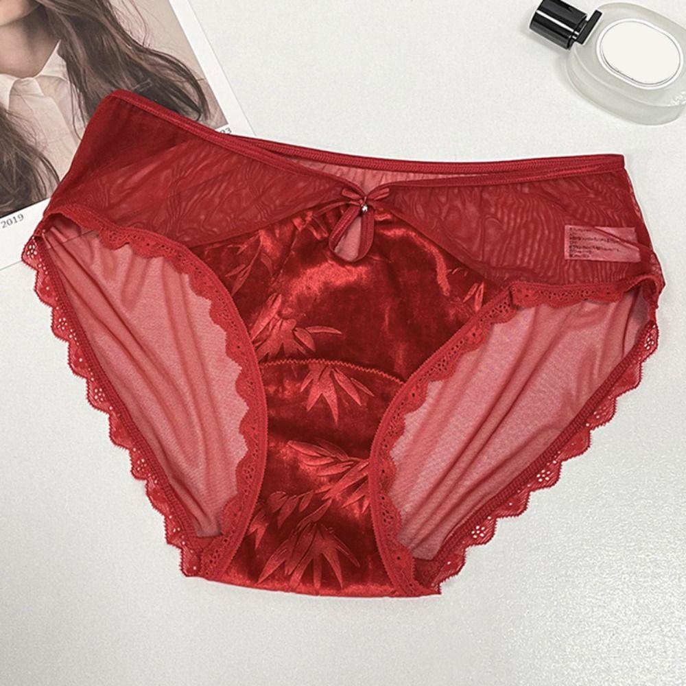 Transparent Lace Mesh Panties Chinese Style Underwear for Women Seamless Briefs Gifts