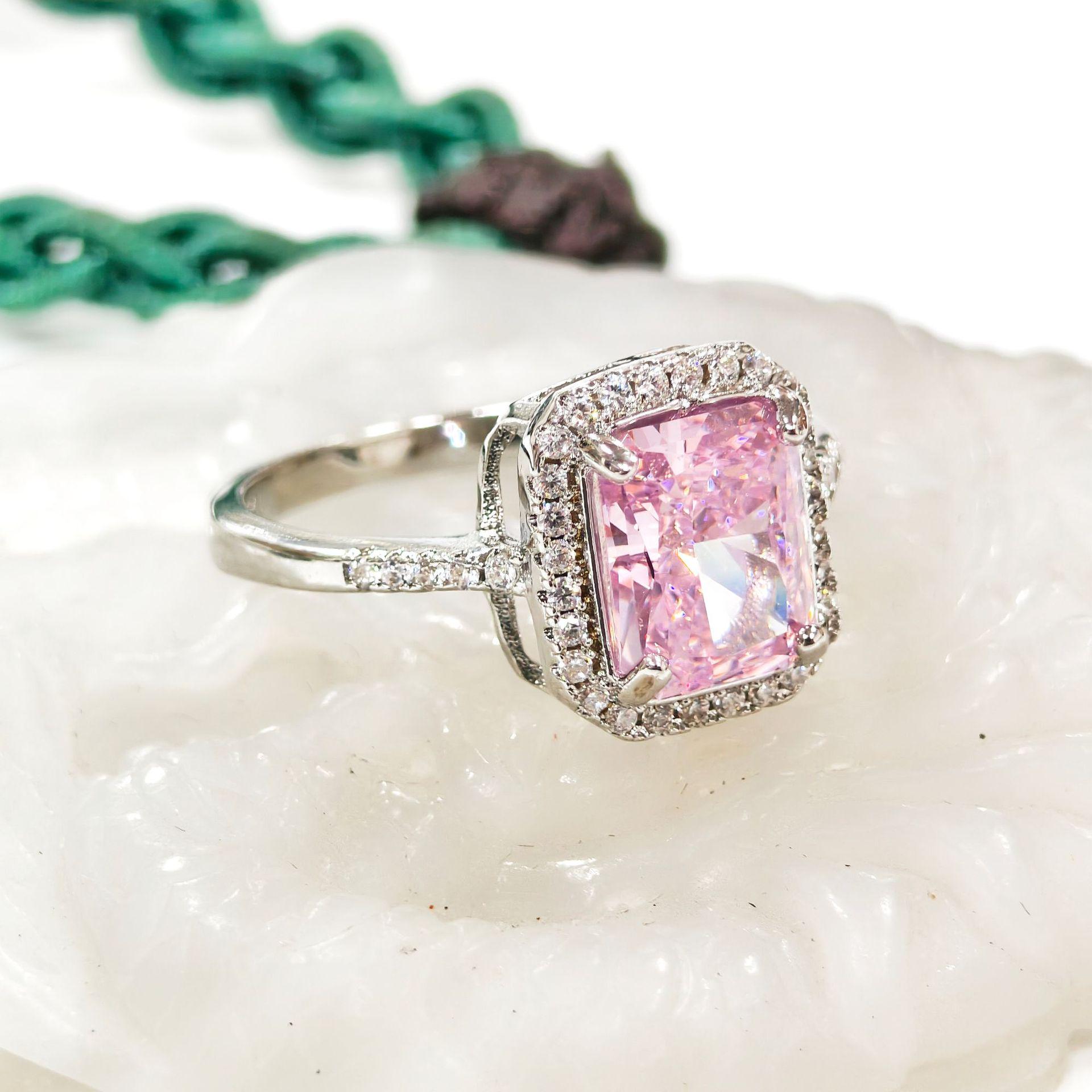 Gesi En Rectangular Pave Pink Luxury Women s Wedding Ring Size 5