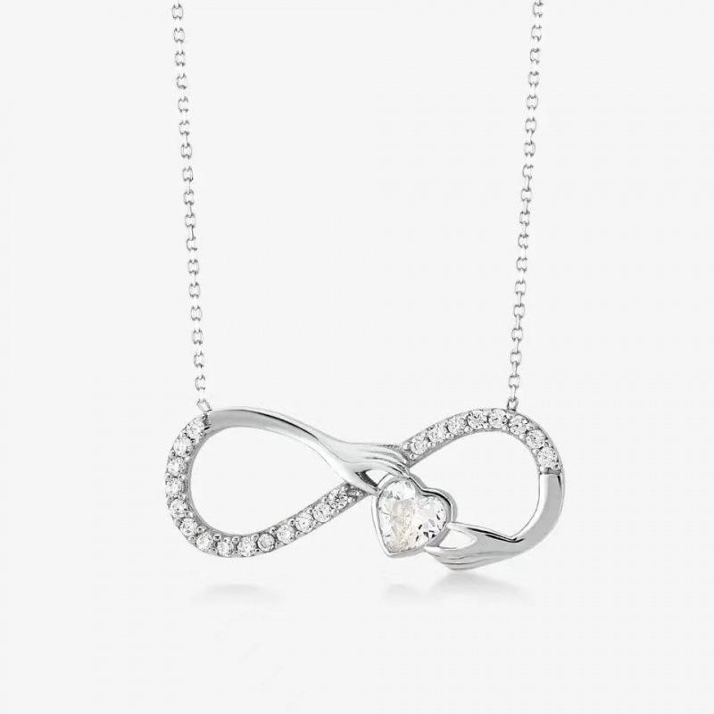 European Style Infinite Love Heart Necklace with Diamond Zirconia Inlay and Mobius Collarbone Chain