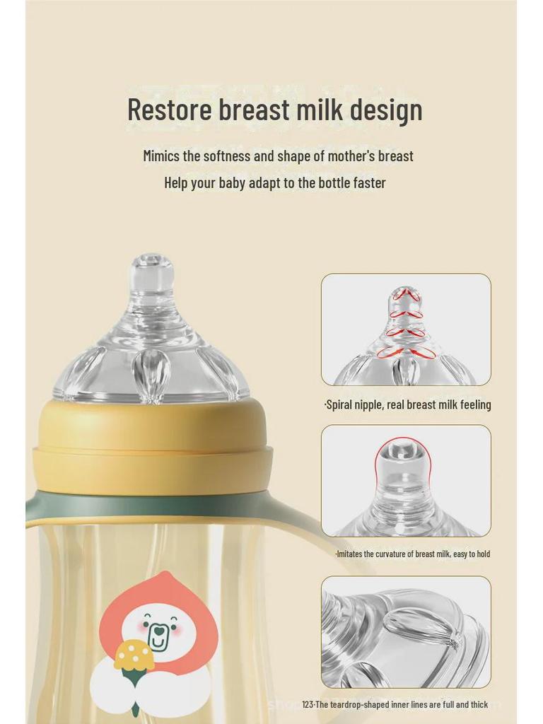 Širokoúhlá PPSU kojenecká láhev, antikoliková, odolná proti pádu, silikonová s brčkem