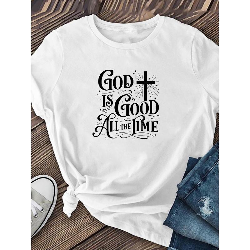 Европейские размеры Женская футболка с коротким рукавом и принтом  Бог Всегда Самый Лучший , Уникальный Модный Предмет Одежды S