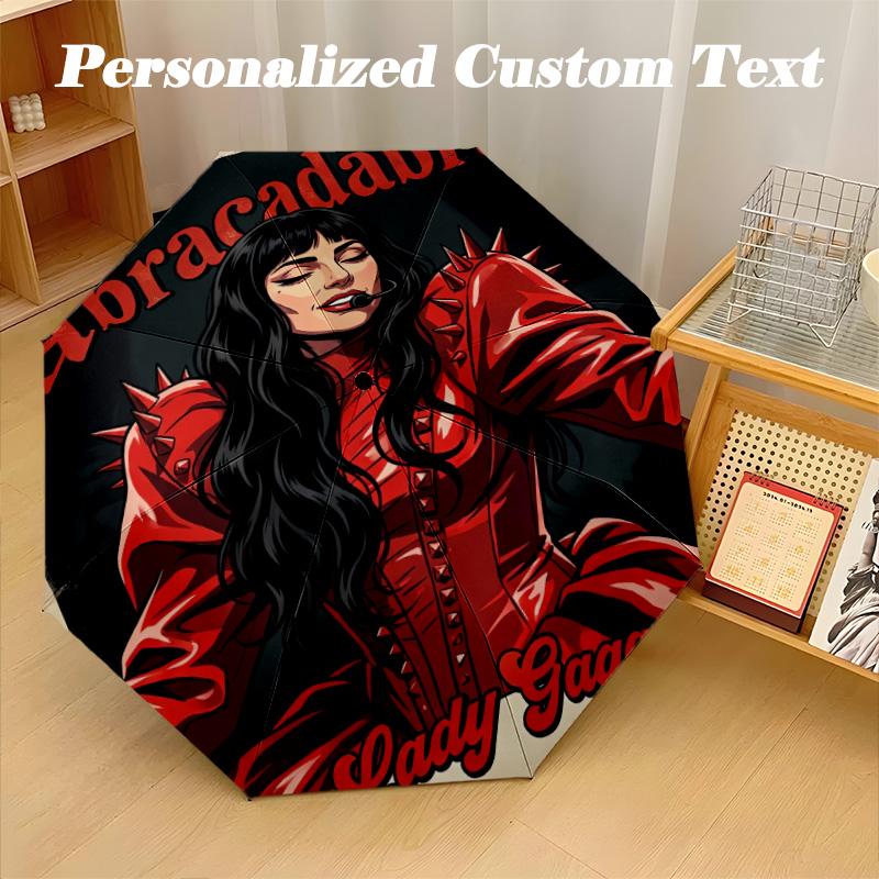 Portable Auto Folding Umbrella,Lady Gaga 8 Rib Waterproof Umbrella For Camping Commute