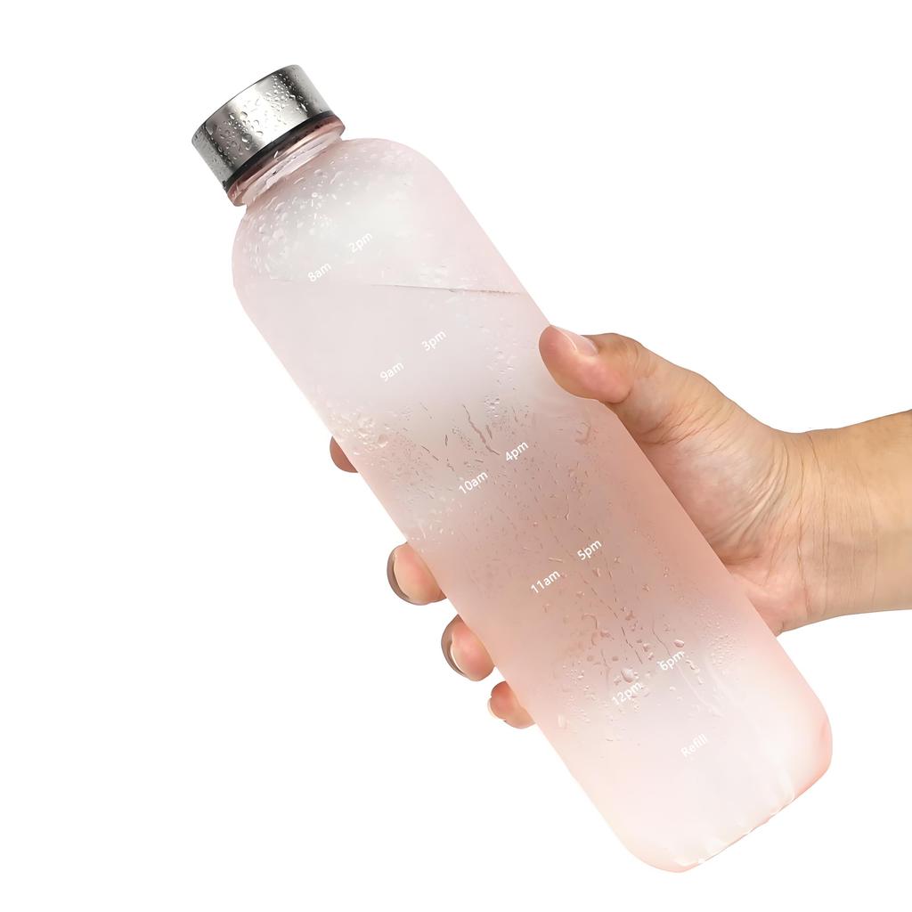 MYEEDA 1 Liter Water Bottle with Time Marker, 1000ml, Stainless Steel Lid, Marked Bottle, Gradient + Matte Finish, Healthy, Sports Drink, 1L Water