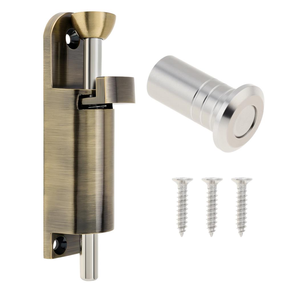Serrure de porte coulissante à ressort en alliage de zinc 3,9 pouces, loquet à boulon robuste, comprend un boîtier anti-poussière, 3 vis, universel maison, clôture, portail