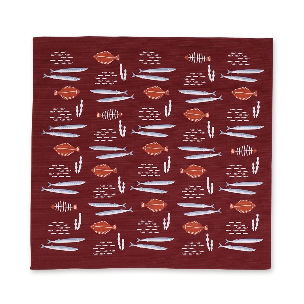 JIKAN STYLE Miyamoto Collection Small Furoshiki Made in Wine 50 x 50 Product 30050 Landlady's (Fish) - Japan, Red, Approx. cm, Number