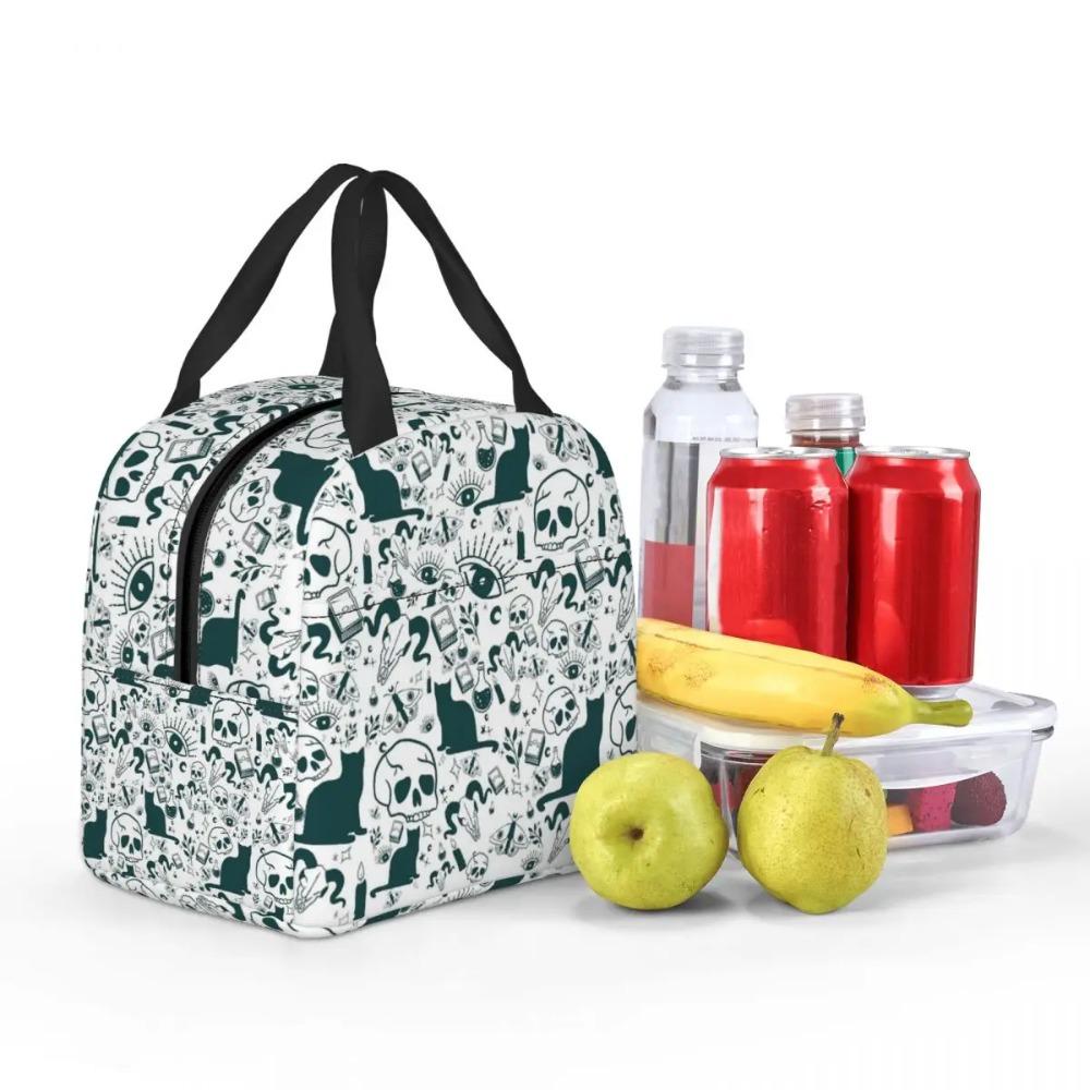 Cat Heads Witch Element And Skeleton Insulated Lunch Bag for Office Cooler Thermal Food Box Tote Portable Lunch Boxes Container