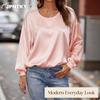JPNTKY Women's Fashion Casual Solid Color Print Long Sleeve O-Neck Blouses & Shirts