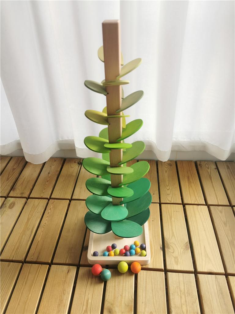 High Quality Rainbow Music Sounding Trees Wooden Petals Assembly and Marble Run Balls Tracking Kids Educational Toys