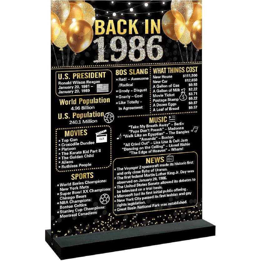 Trgowaul 50th Birthday Decorations Women Men, Black Gold Back In 1976 Birthday Poster Acrylic Table Sign with Stand, 50 Anniversary Decor Gifts for